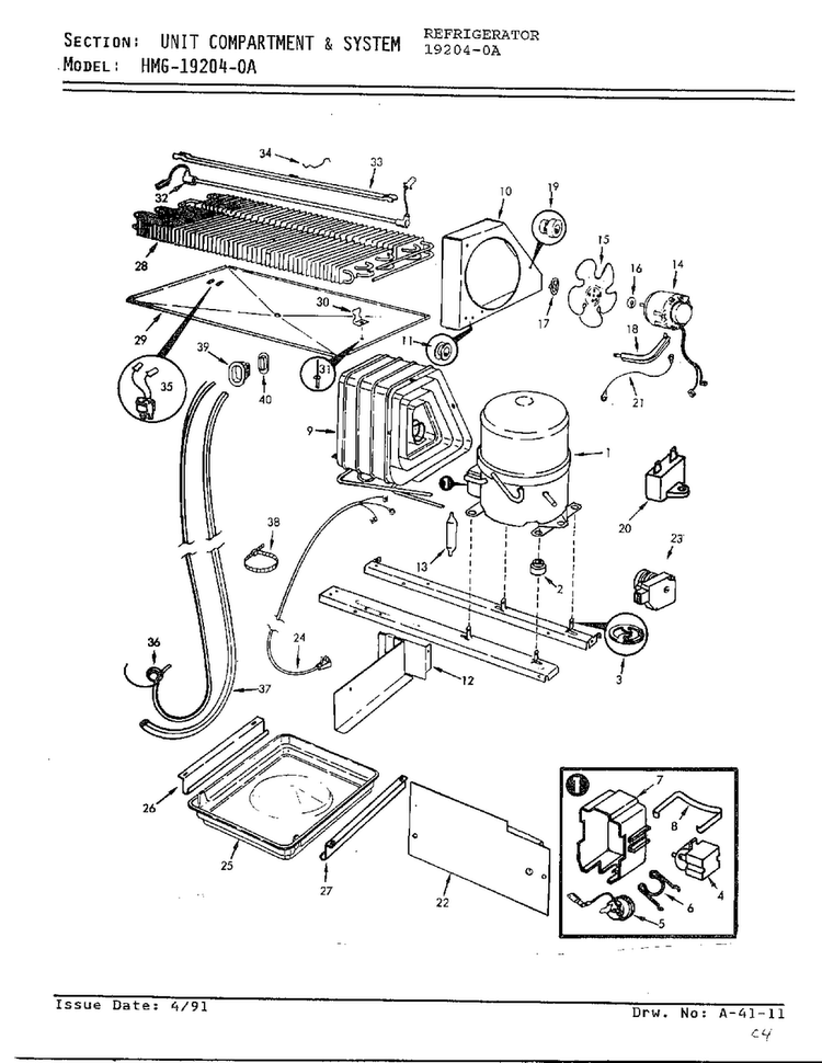 Unit Compartment And System Diagram and Parts List for 19204-0A  Admiral Refrigerator