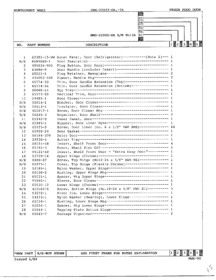 Fresh Food Door Page 2 Diagram and Parts List for 22902-OA  Admiral Refrigerator
