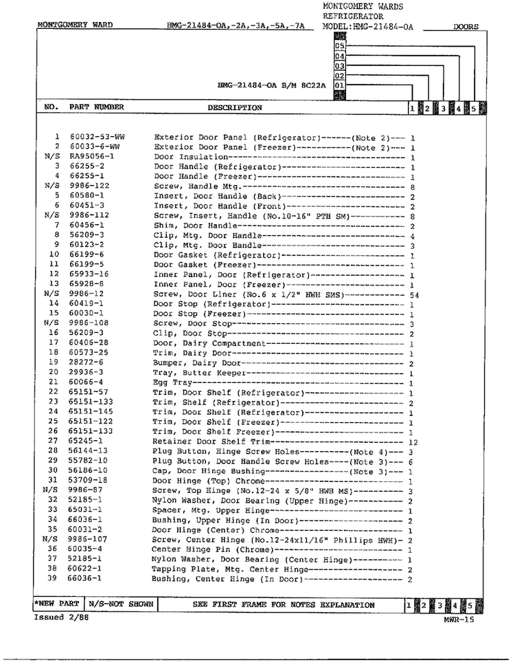 Doors/miscellaneous Page 2 Diagram and Parts List for 21484-OA  Admiral Refrigerator