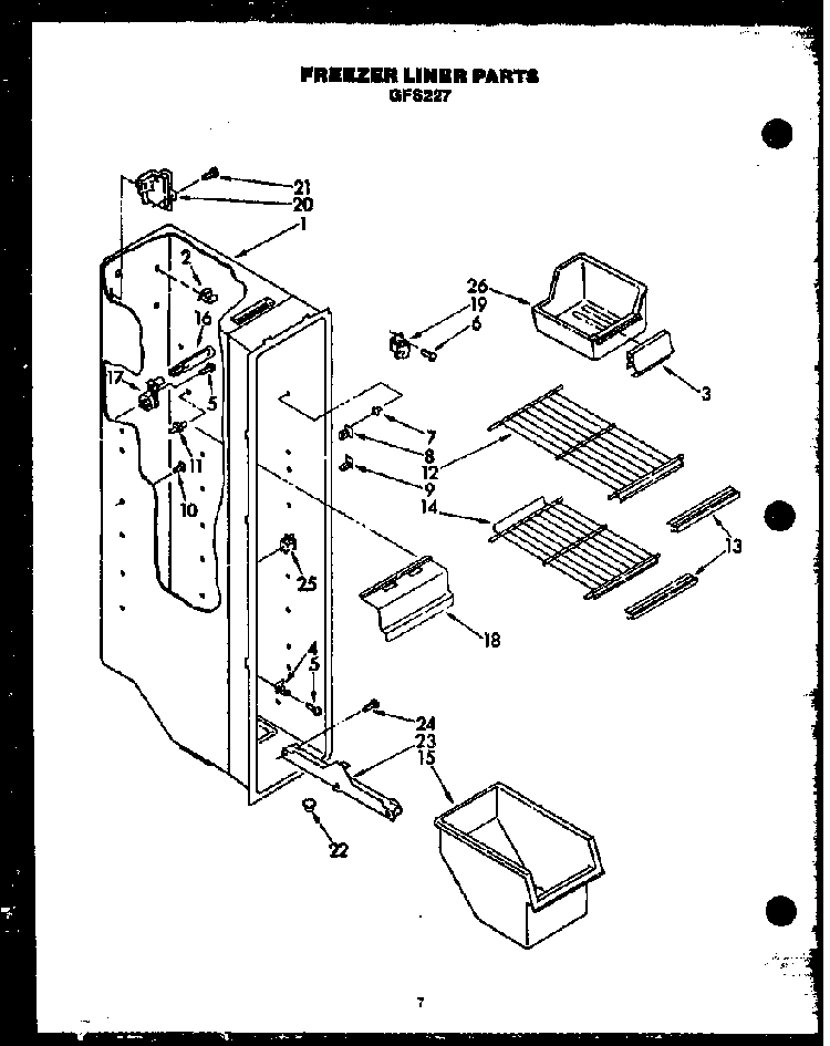 Freezer Liner Parts Diagram and Parts List for GFS227 MN11 Caloric Refrigerator