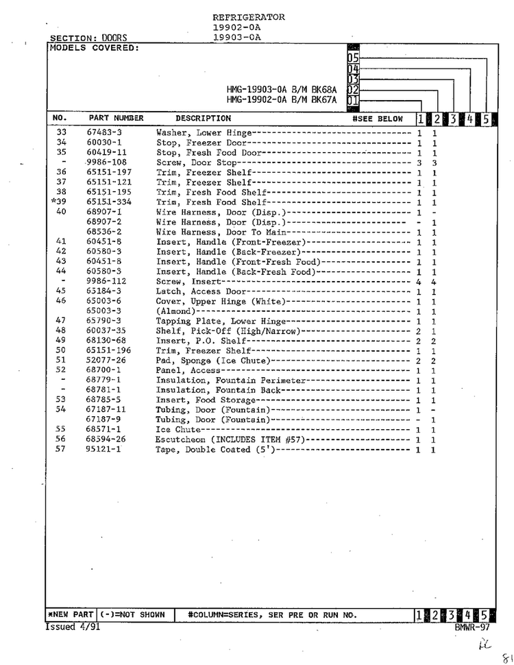 Doors Page 3 Diagram and Parts List for 19903-0A  Admiral Refrigerator