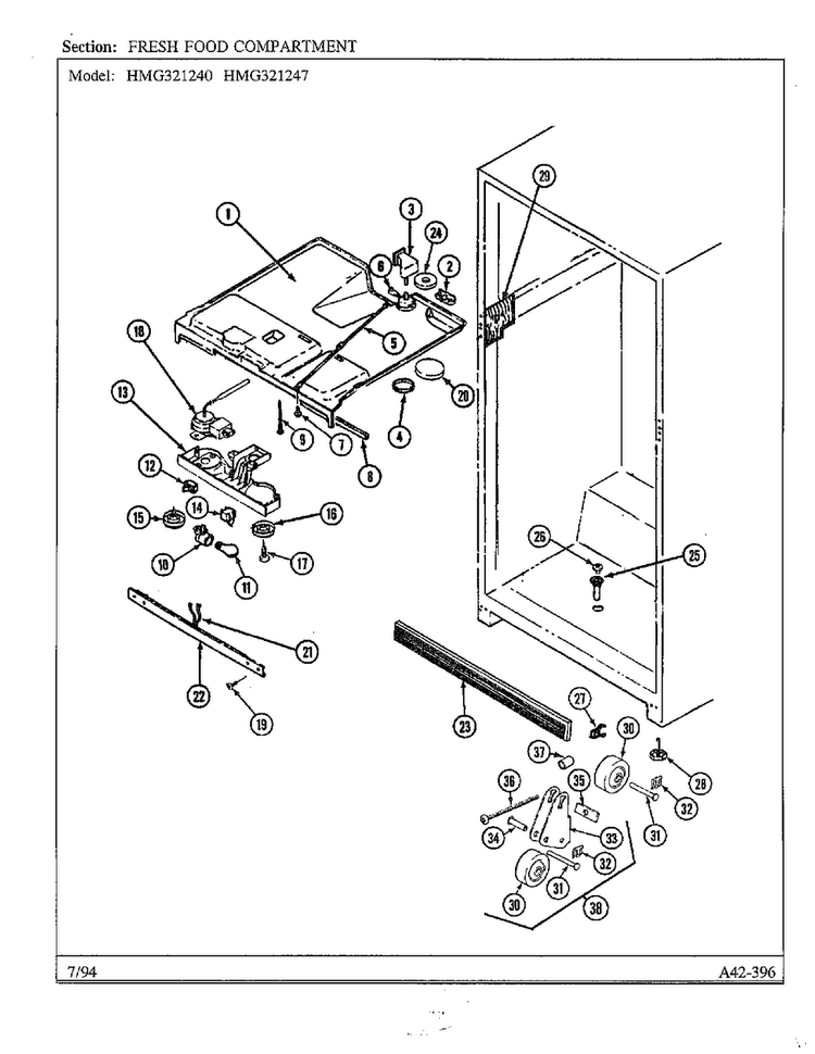 Fresh Food Compartment Diagram and Parts List for 321240  Admiral Refrigerator