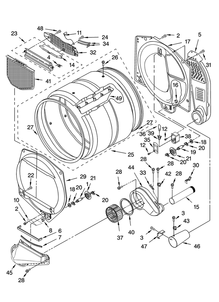 Bulkhead Parts Diagram and Parts List for MGDC700VJ1  Maytag Dryer