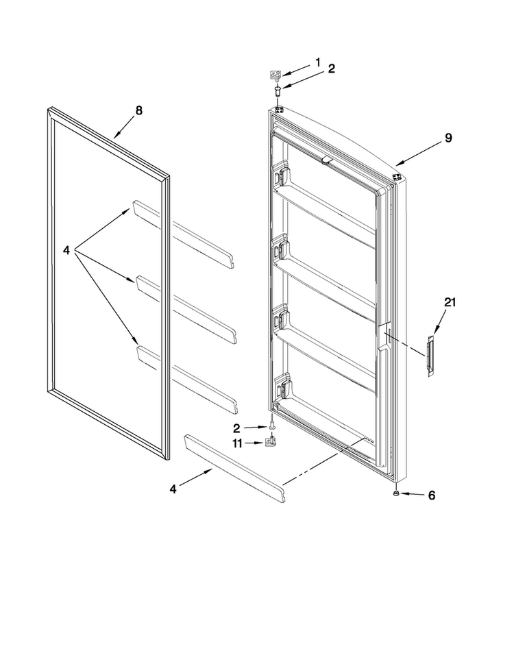 Door Parts Diagram and Parts List for AQU1501TRW00  Amana Freezer