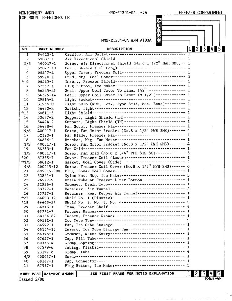 Freezer Compartment Page 2 Diagram and Parts List for 21304A  Admiral Refrigerator