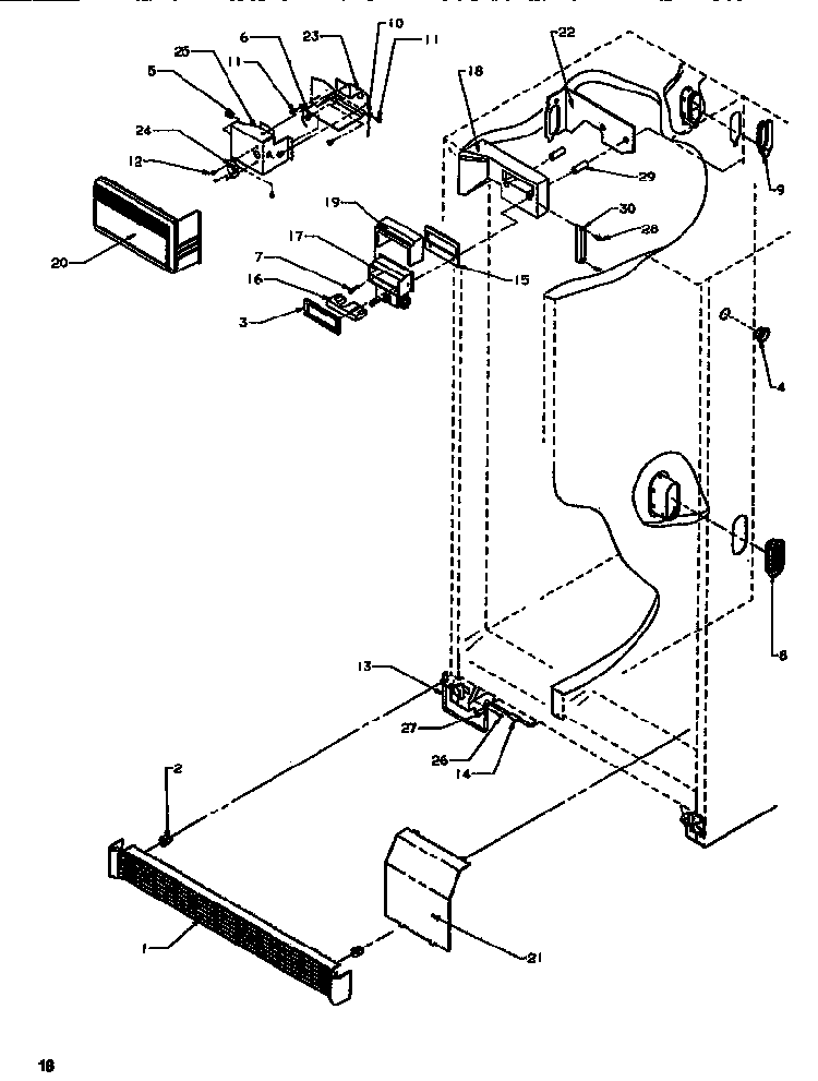 Controls & Cabinet Diagram and Parts List for SRDE520SBW-P1183102WW  Amana Refrigerator