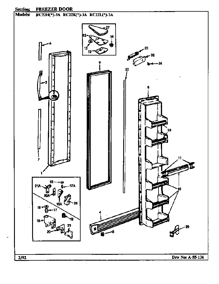 Freezer Door Diagram and Parts List for RC22HY-3A 9S01A Magic Chef Refrigerator