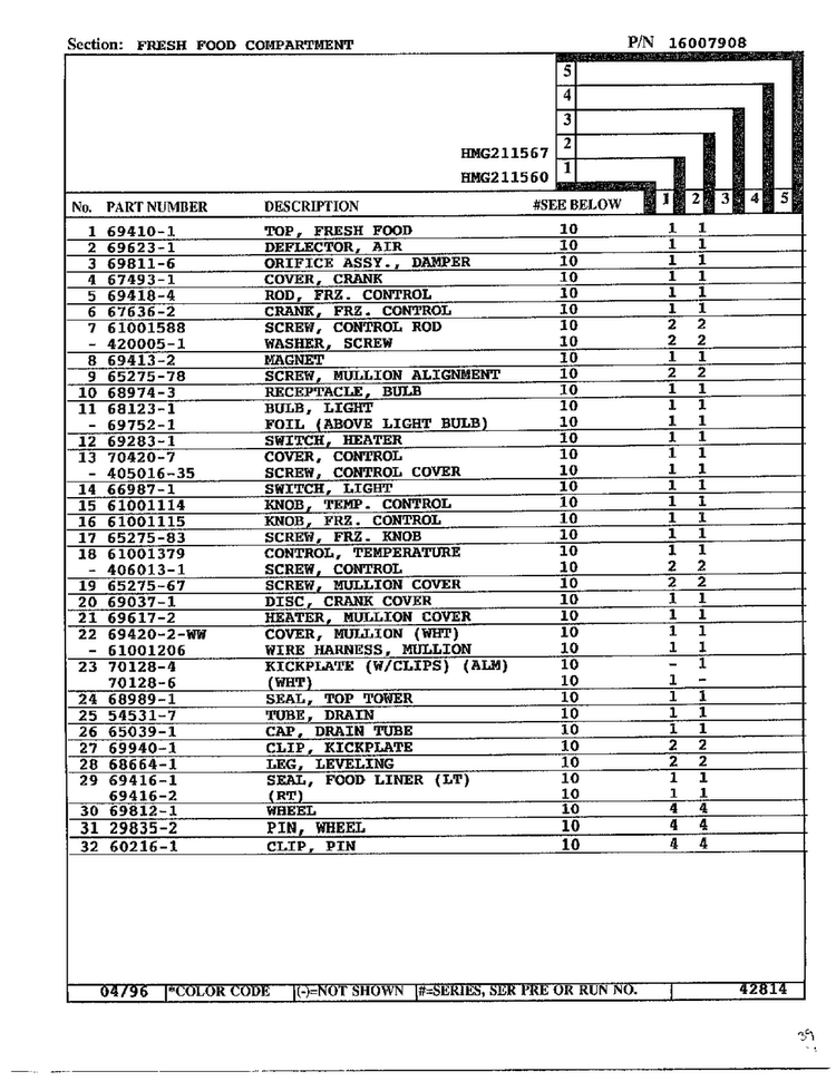 Fresh Food Compartment Page 2 Diagram and Parts List for HMG-211560  Admiral Refrigerator