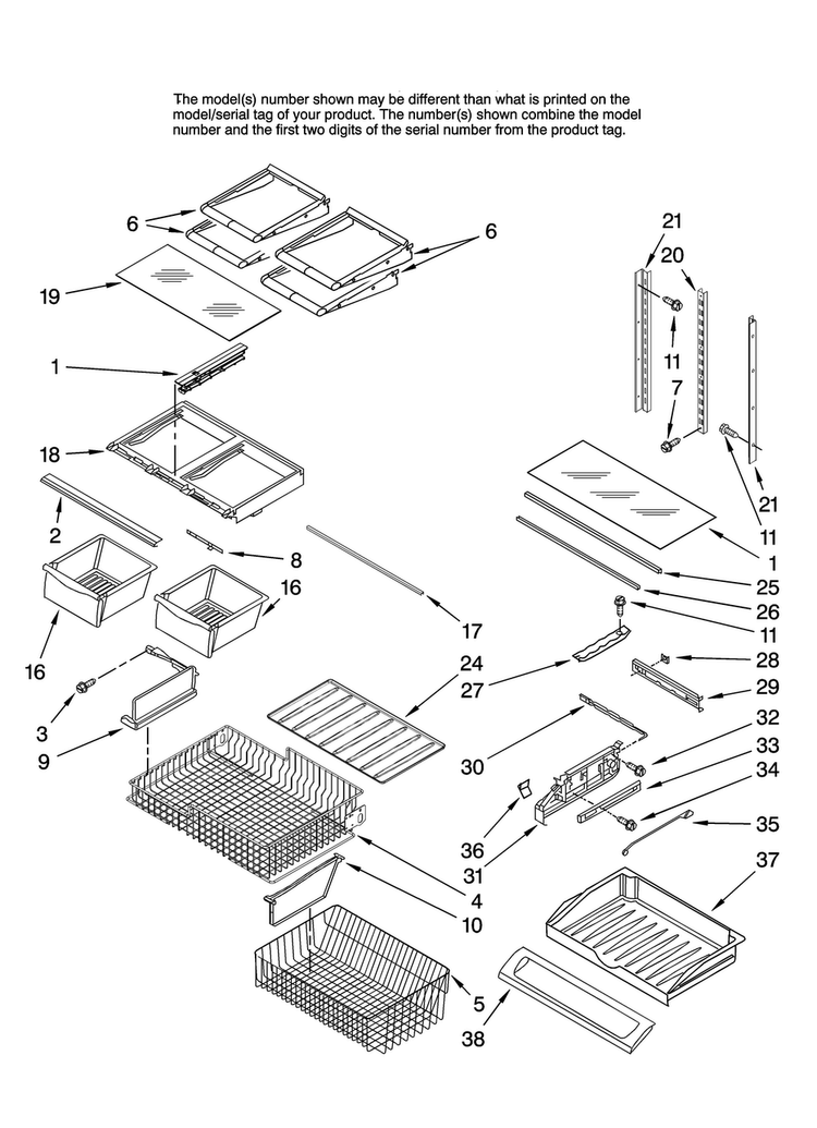 Shelf Parts Diagram and Parts List for JFC2070KRS12  Jenn-Air Refrigerator