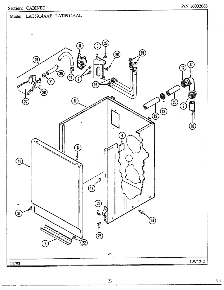 Cabinet Diagram and Parts List for 6359  Maytag Washer