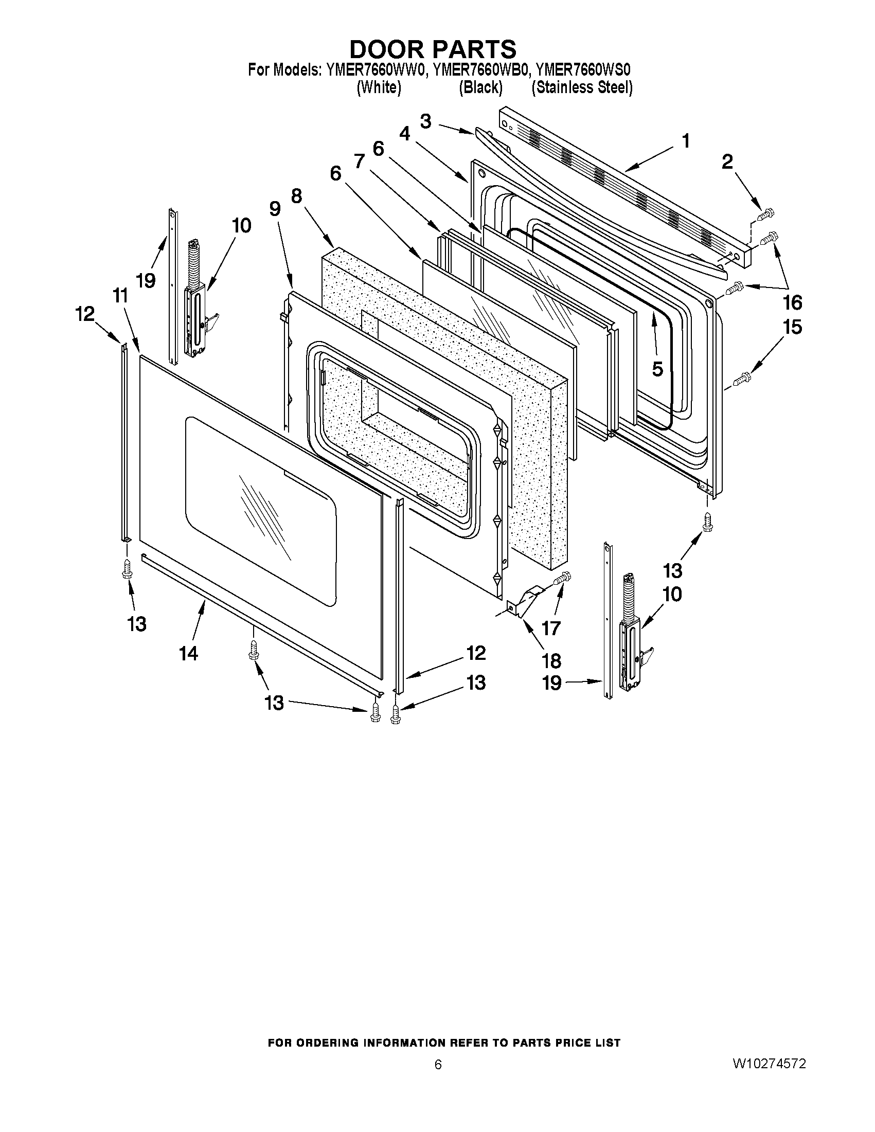05 - DOOR PARTS Diagram and Parts List for YMER7660WW0  Maytag Range