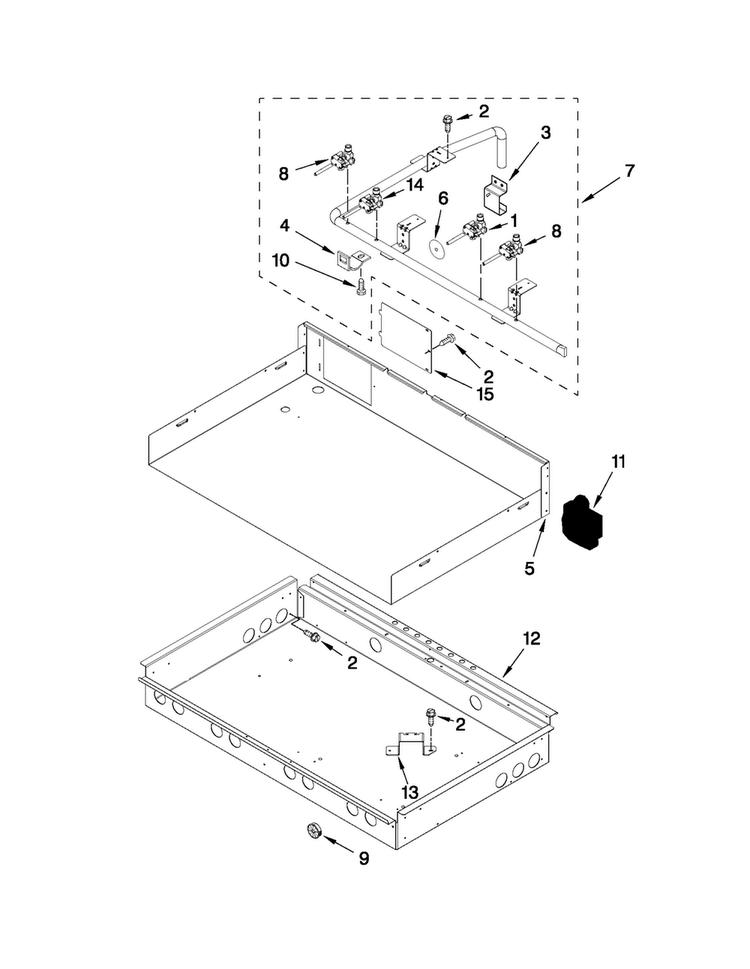 Burner Box, Gas Valves, And Switches Diagram and Parts List for JGCP430WP00  Jenn-Air Cooktop