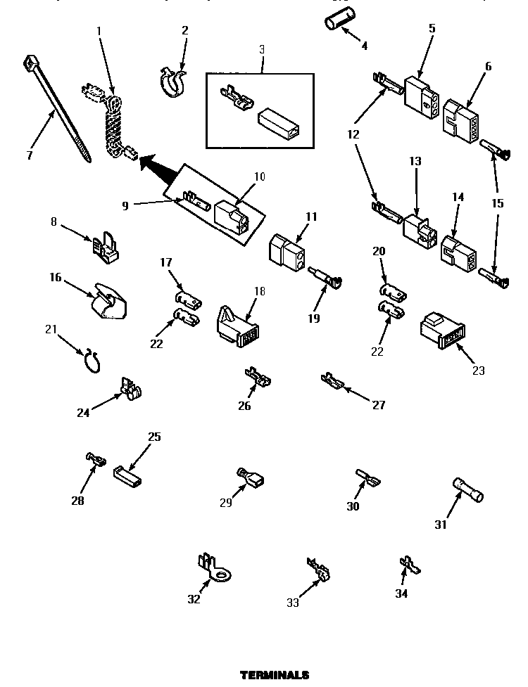 Terminals Diagram and Parts List for CE4307W P1163513WW Amana Dryer