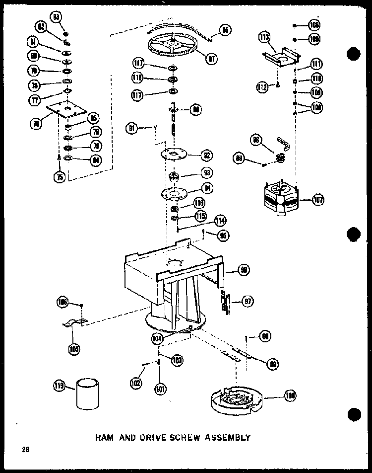 Ram And Drive Screw Assembly Diagram and Parts List for ESMC-1-C P18011-8TC Amana Trash Compactor