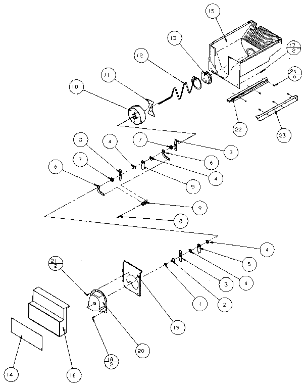 Crushed Ice Bucket Diagram and Parts List for 36761-P1135802W  Amana Refrigerator
