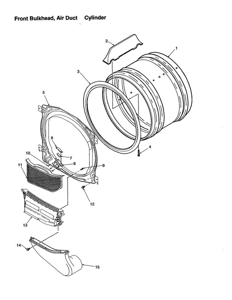 Front Bulkhead, Air Duct/cylinder Diagram and Parts List for DLE330RC-PDLE330RC  Amana Dryer