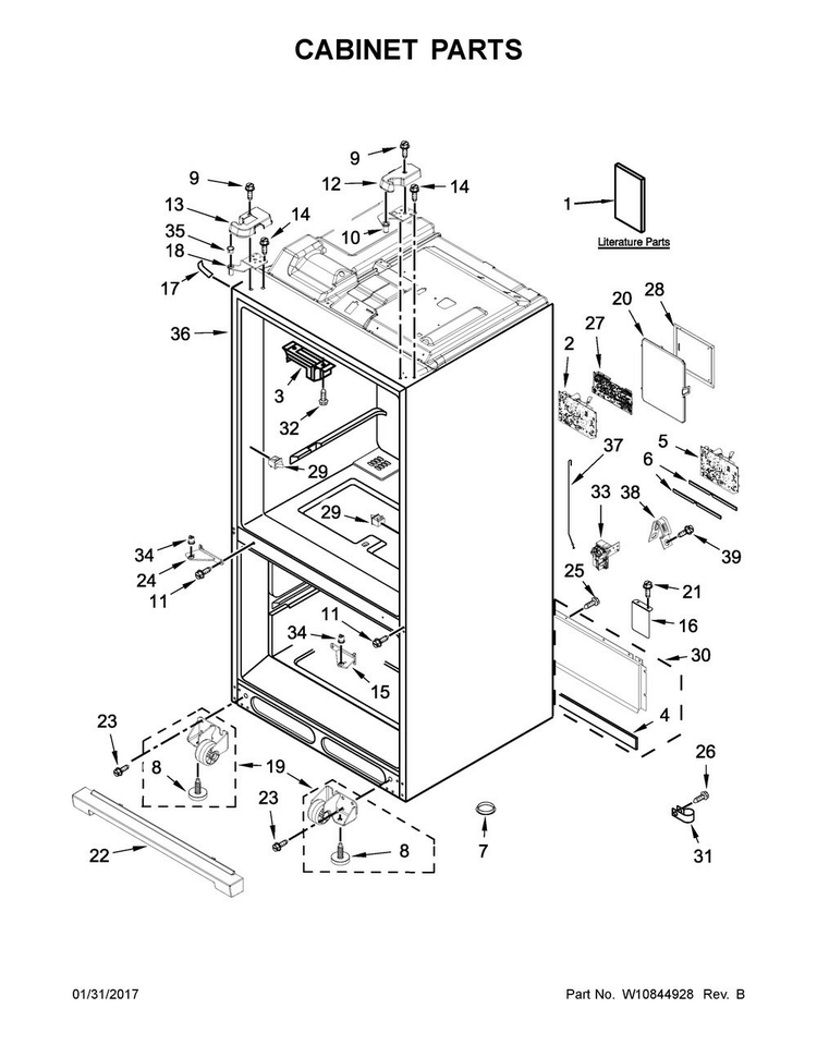 Cabinet Parts Diagram and Parts List for MFT2776DEE02  Maytag Refrigerator