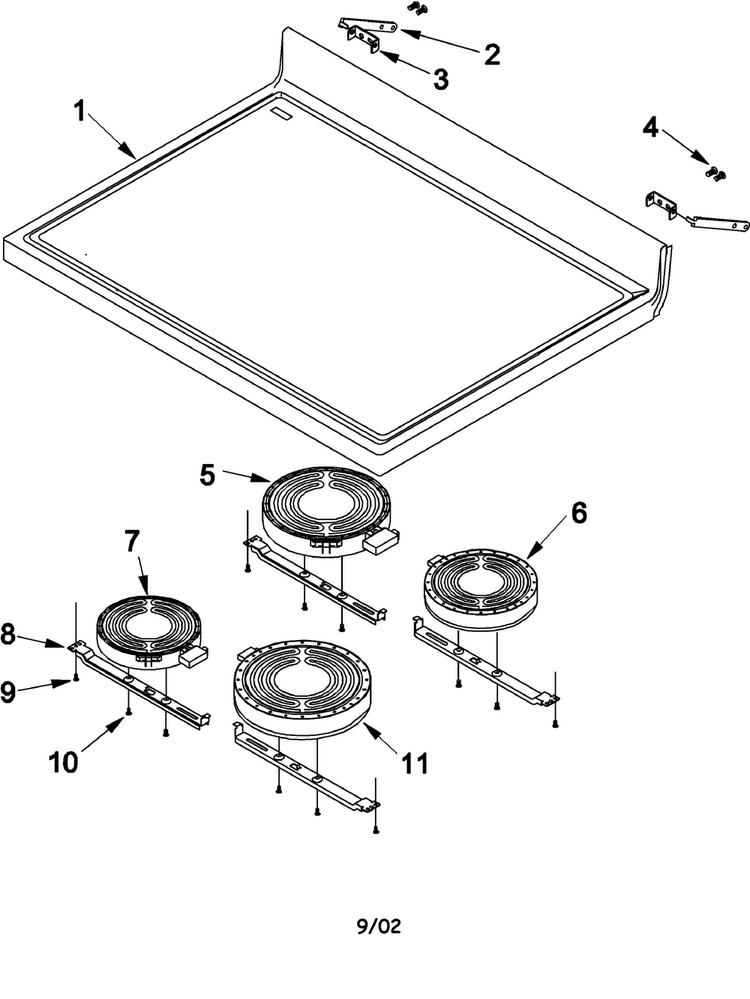 Main Top Diagram and Parts List for DCF4205AW-PDCF4205  Amana Range