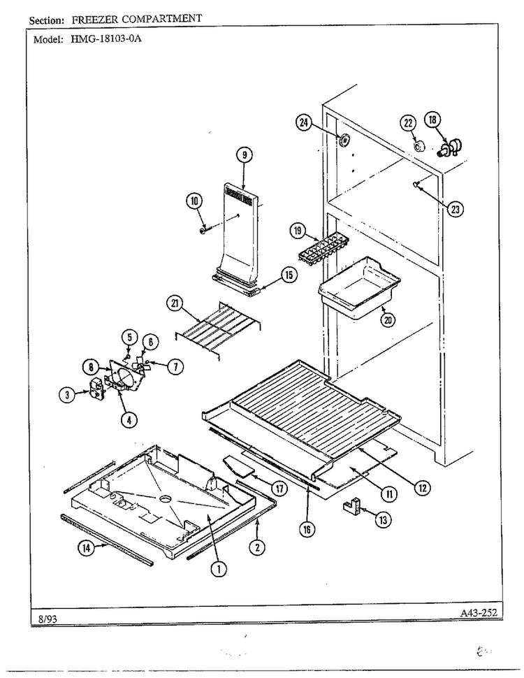 Freezer Compartment Diagram and Parts List for 18103-0A  Admiral Refrigerator