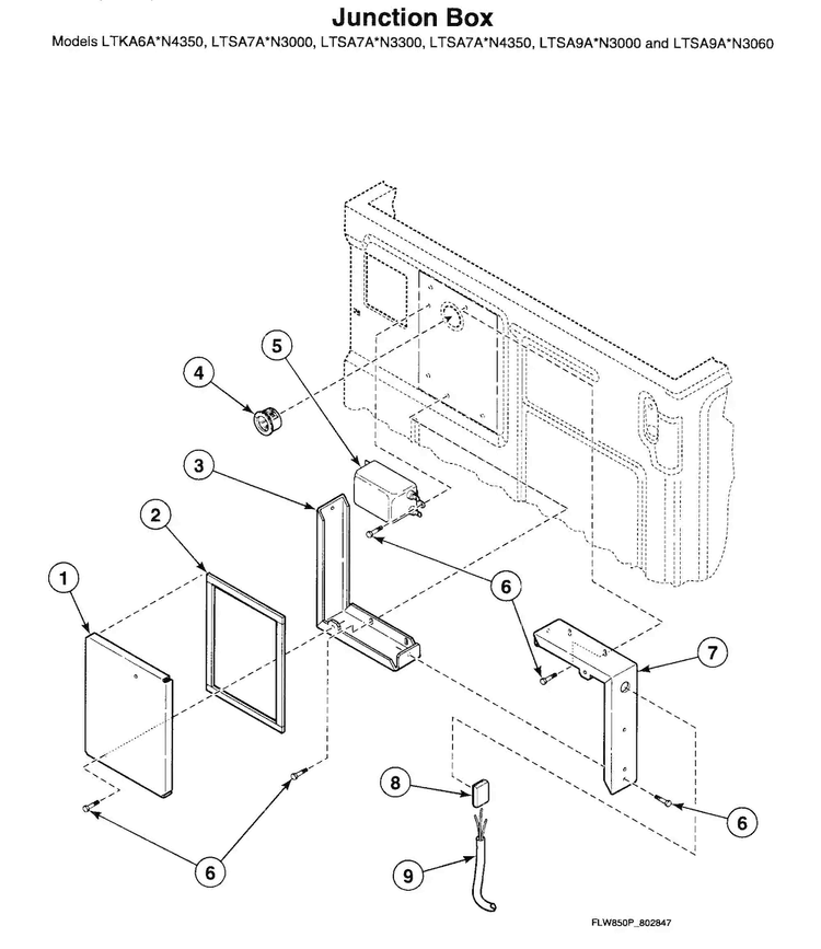 Junction Box Diagram and Parts List for LTSA7AWN  Speed Queen Washer Dryer Combo