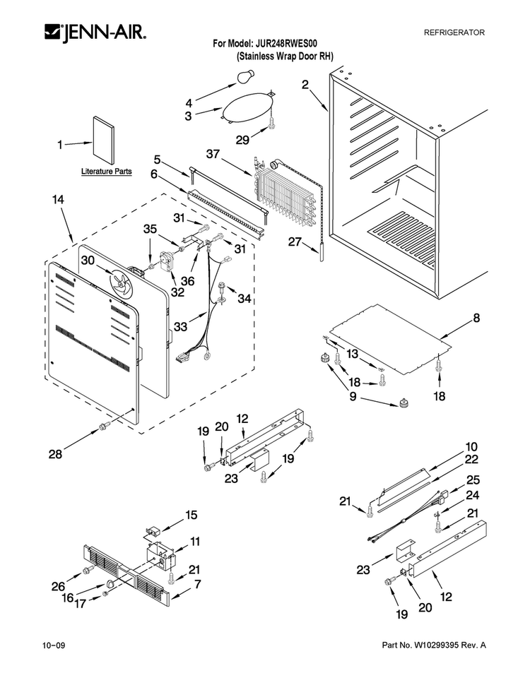 Cabinet Parts Diagram and Parts List for JUR248RWES00  Jenn-Air Refrigerator