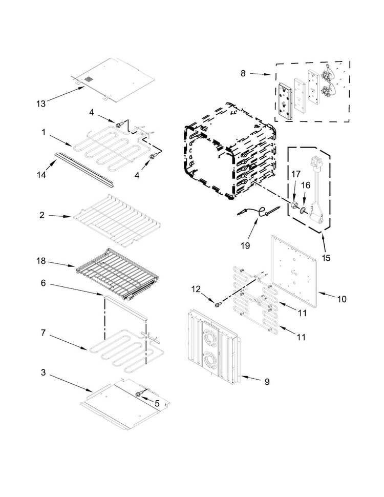 Internal Oven Parts Diagram and Parts List for JJW3830DS00  Jenn-Air Wall Oven