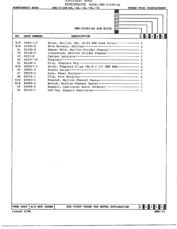 Fresh Food Compartment Page 3 Diagram and Parts List for 21484-OA  Admiral Refrigerator