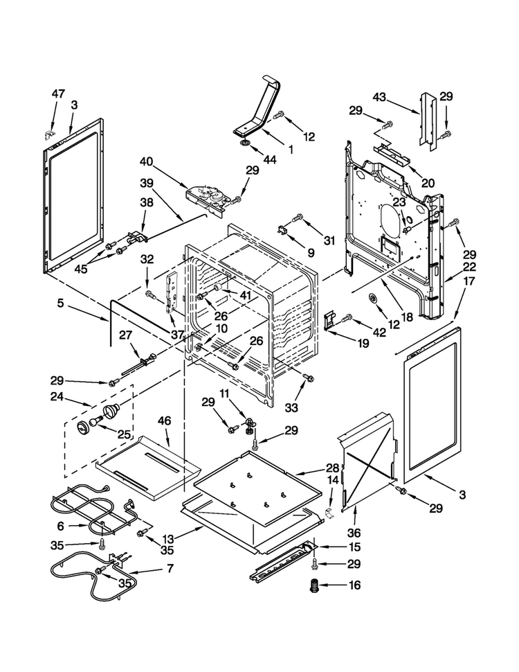 Chassis Parts Diagram and Parts List for MER7664XB1  Maytag Range