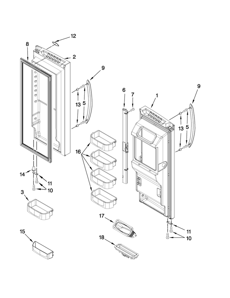 Refrigerator Door Parts Diagram and Parts List for MFT2771WEM1  Maytag Refrigerator