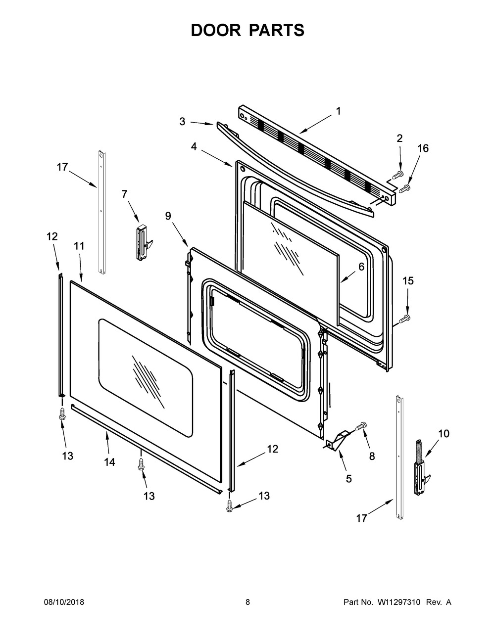 Door Parts Diagram and Parts List for YACR4303MFW3  Maytag Range