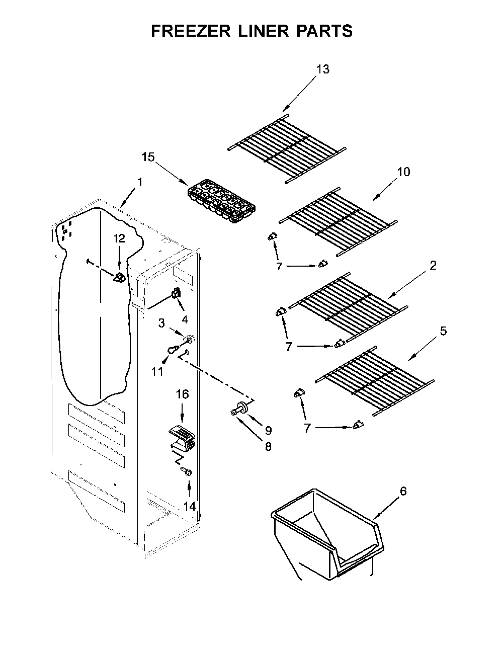 Freezer Liner Parts Diagram and Parts List for 10641179710  Kenmore Refrigerator