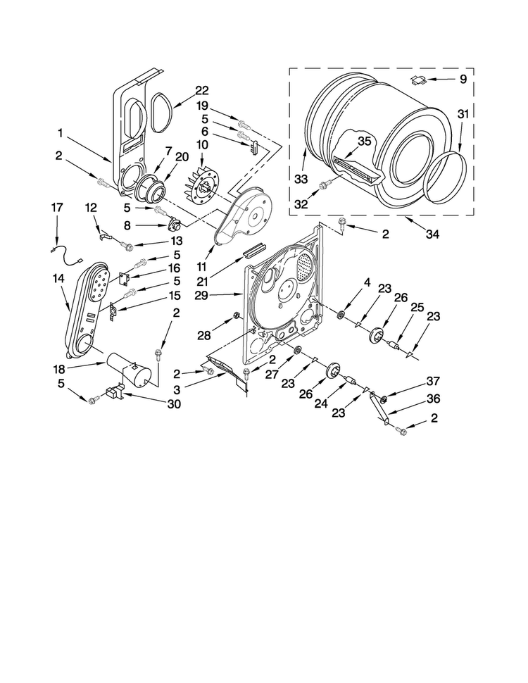 Bulkhead Parts Diagram and Parts List for 7MMGP0035WQ0  Maytag Dryer
