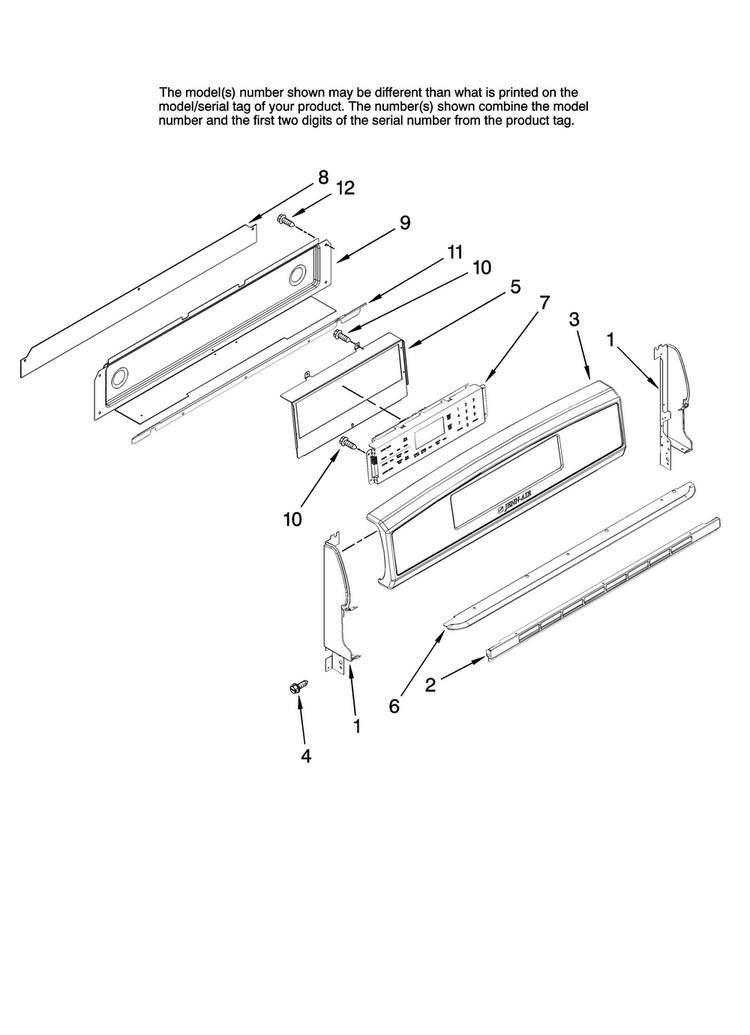 Control Panel Parts Diagram and Parts List for JGR8890ADP20  Jenn-Air Range