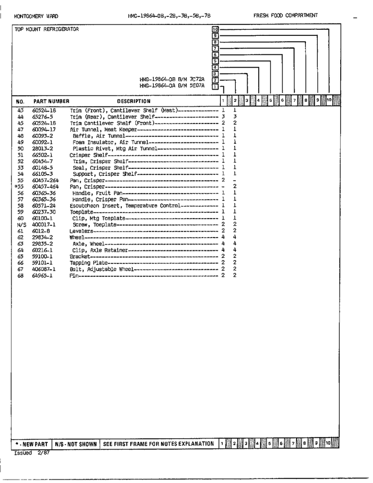 Fresh Food Compartment Page 3 Diagram and Parts List for 19864A  Admiral Refrigerator