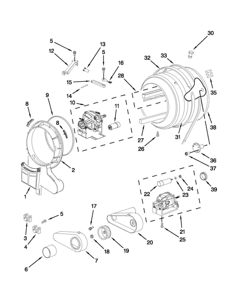 Drum And Motor Parts Diagram and Parts List for YMED7500YW0  Maytag Dryer