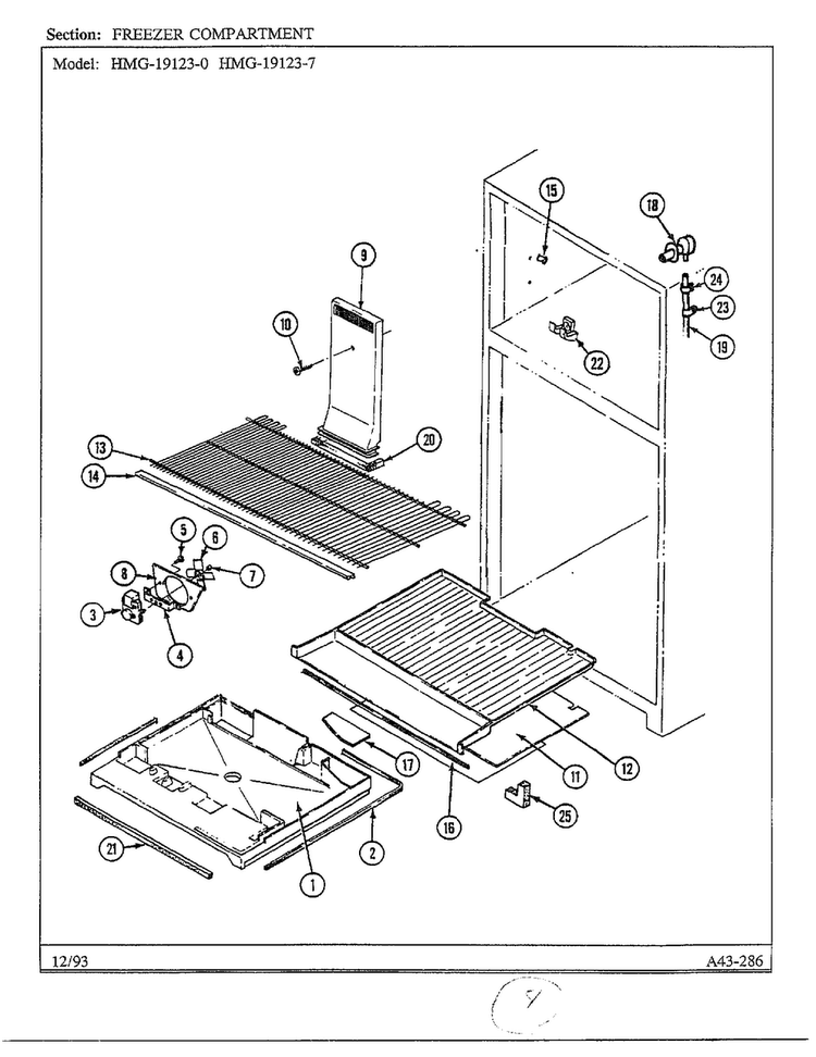 Freezer Compartment Diagram and Parts List for 19123-0  Admiral Refrigerator