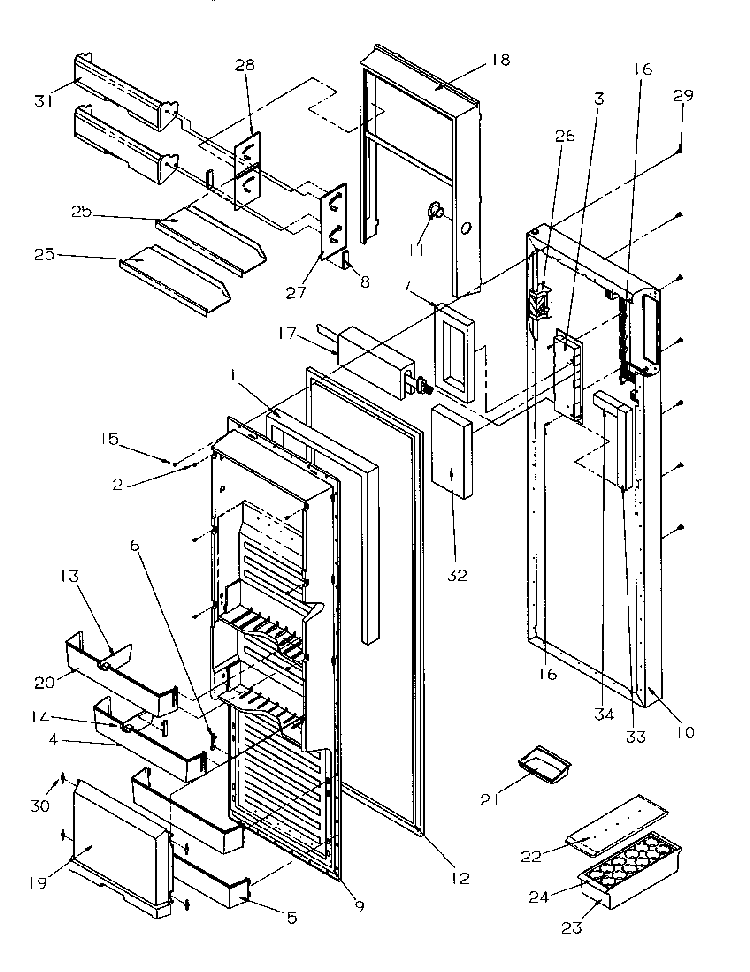 Refrigerator Door Diagram and Parts List for SRDE528SW-P1184901WW  Amana Refrigerator