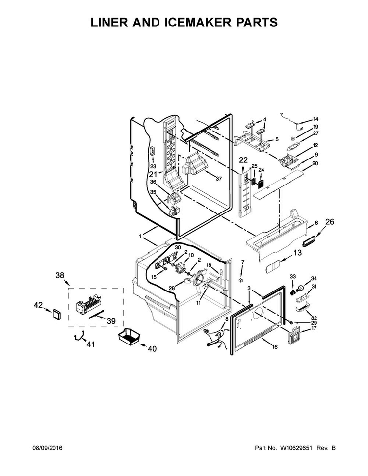 Liner And Icemaker Parts Diagram and Parts List for MFF2055YEB01  Maytag Refrigerator