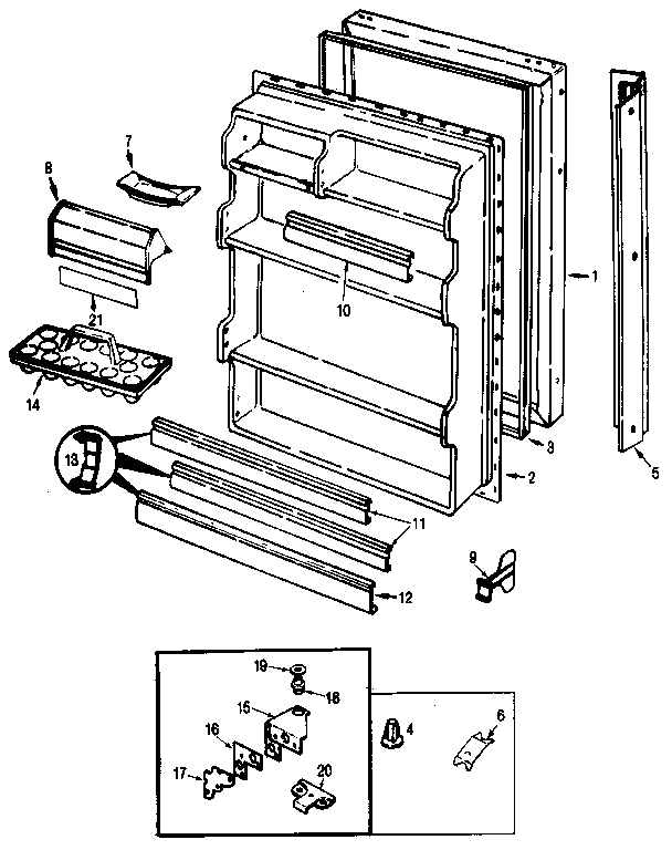 Fresh Food Door Diagram and Parts List for JRT172RB MBJ21A Jenn-Air Refrigerator