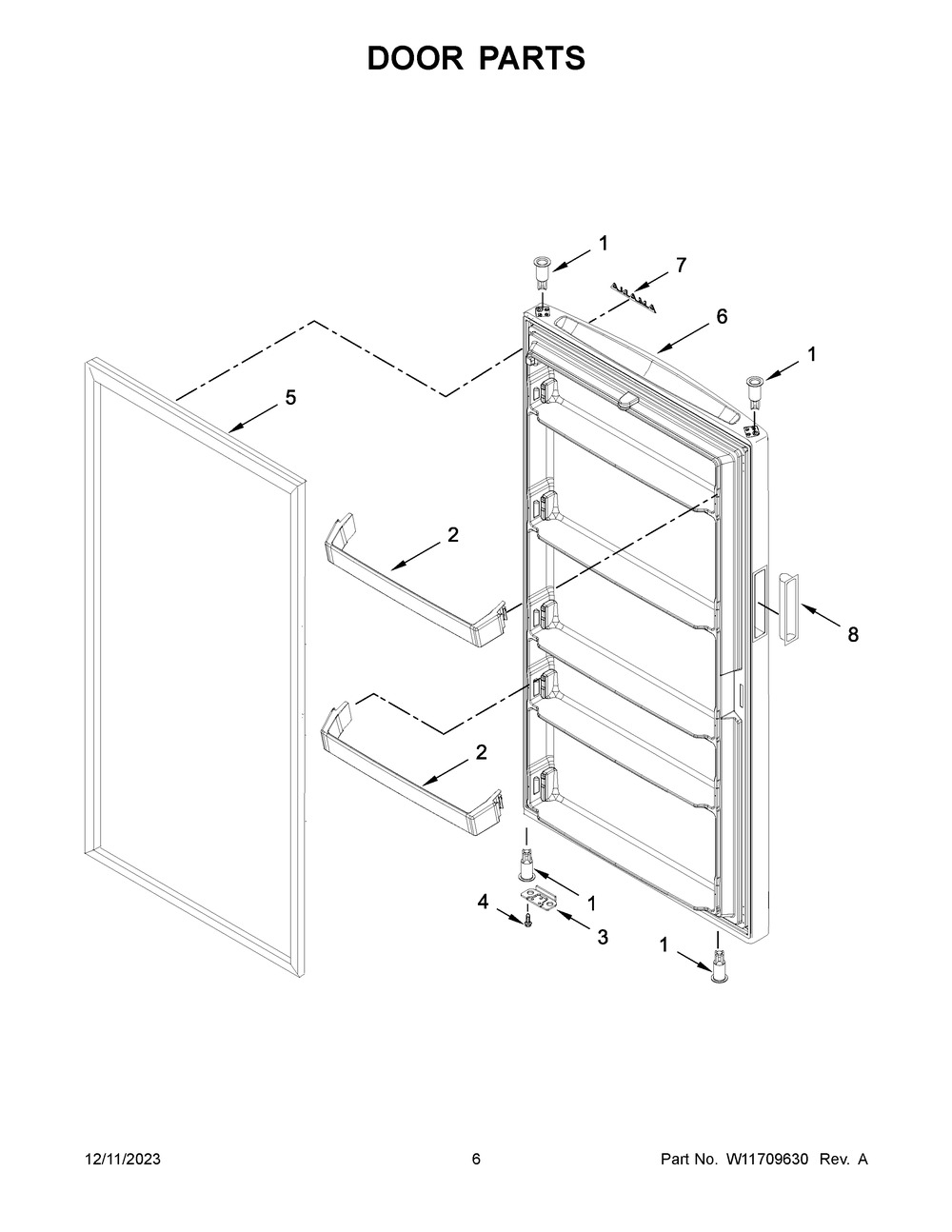 Door Parts Diagram and Parts List for AZF33X18DW08  Amana Freezer
