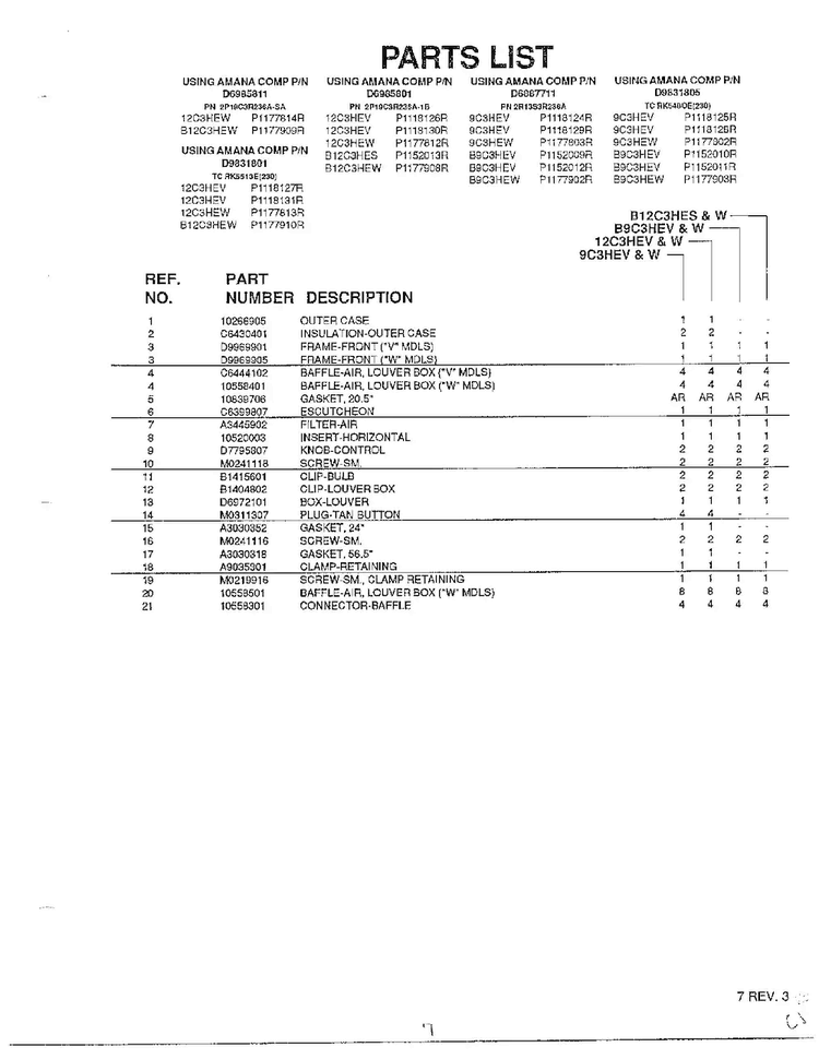 Front Assembly/ Outercase Parts Page 2 Diagram and Parts List for 5787  Amana Air Conditioner