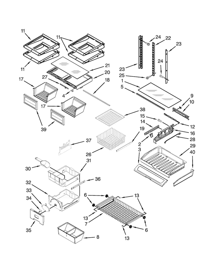 Shelf Parts Diagram and Parts List for JFC2290VEM2  Jenn-Air Refrigerator