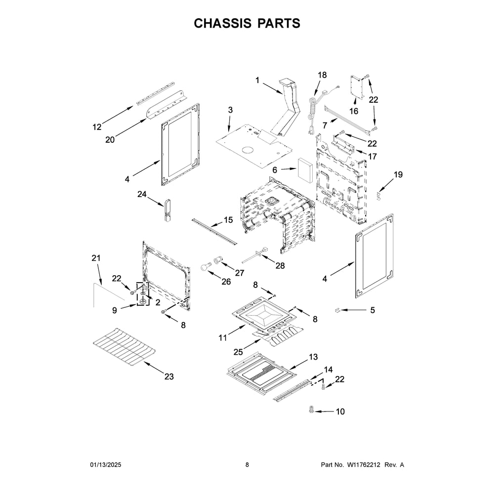 Chassis Parts Diagram and Parts List for VRGW3162RS0  Crosley Range