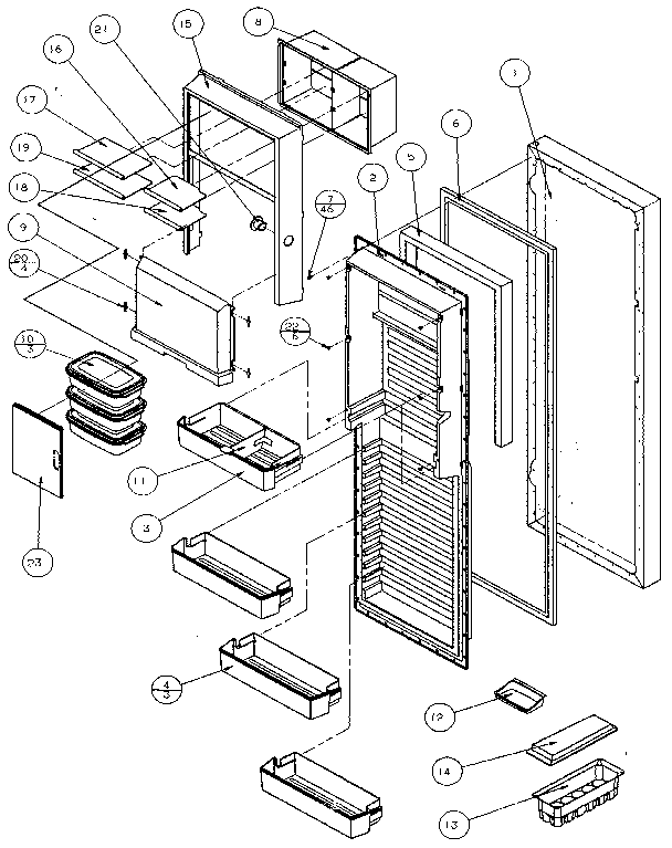 Refrigerator Door Diagram and Parts List for 36768-P1135803W  Amana Refrigerator