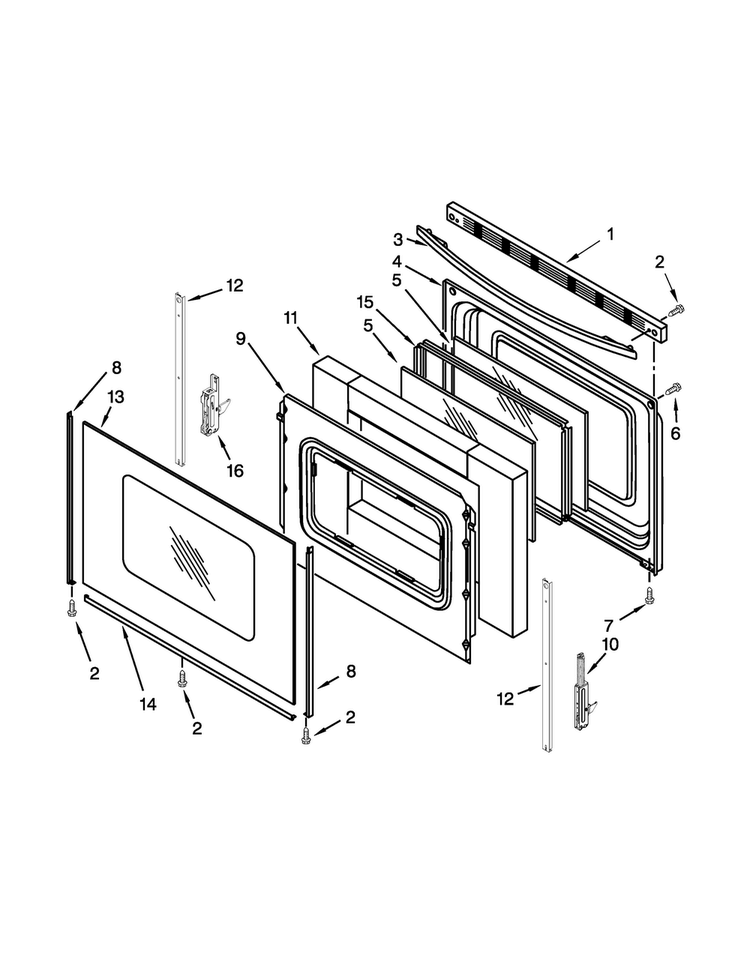 Door Parts Diagram and Parts List for MGR7685AB2  Maytag Range