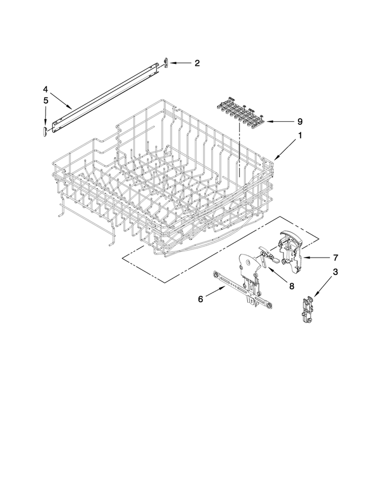 Upper Rack And Track Parts Diagram and Parts List for MDB8859AWS1  Maytag Dishwasher