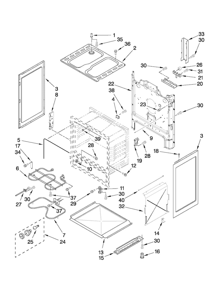 Chassis Parts Diagram and Parts List for MER5605WB0  Maytag Range