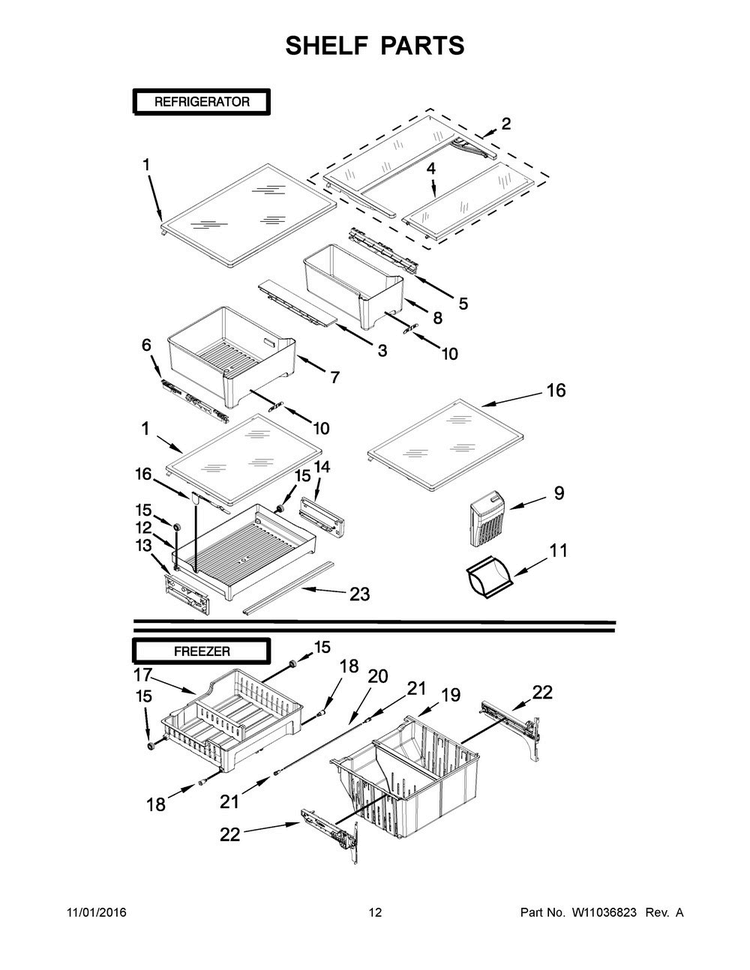 Shelf Parts Diagram and Parts List for MFF2055FRB00  Maytag Refrigerator
