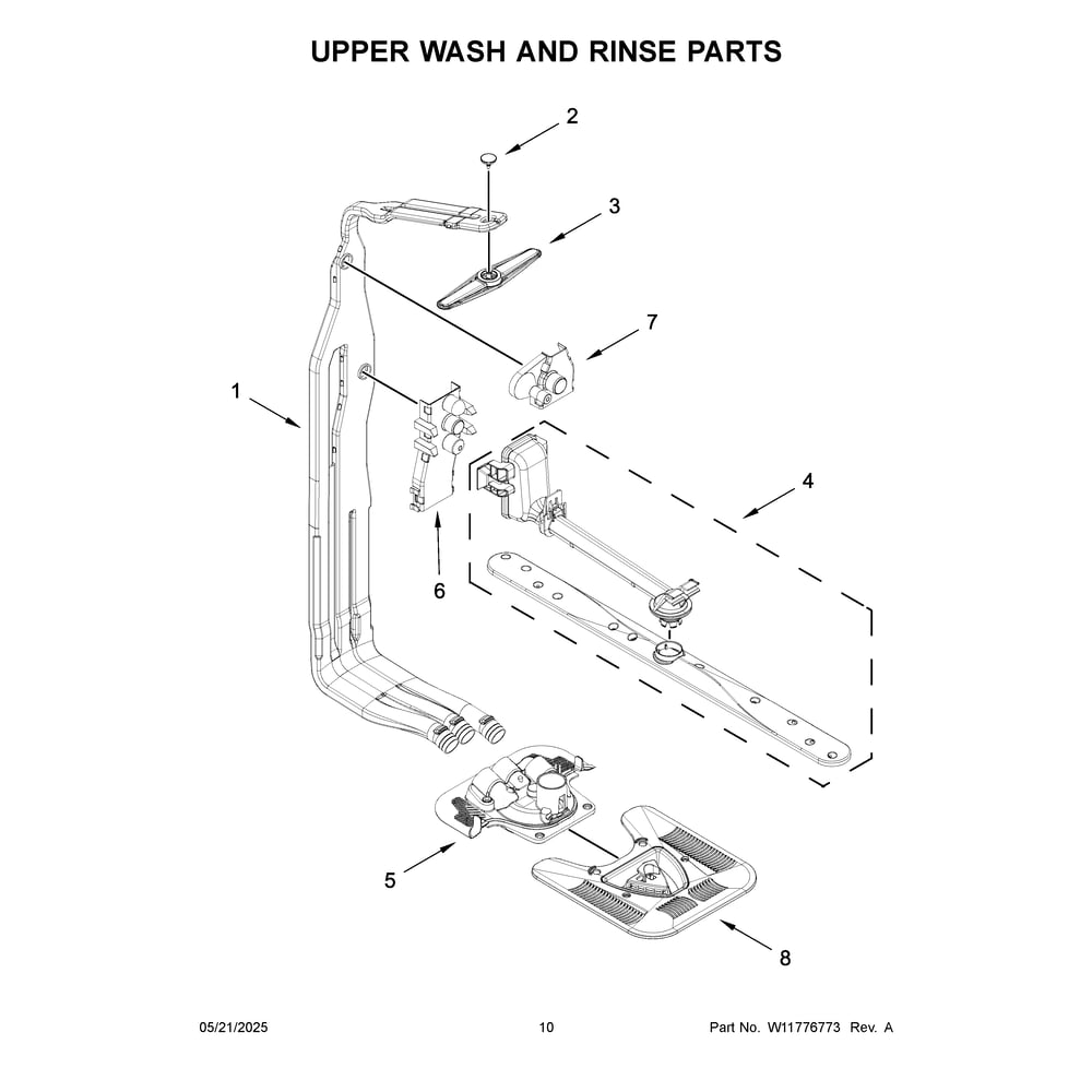 Upper Wash And Rinse Parts Diagram and Parts List for MDTS7024SZ0  Maytag Dishwasher