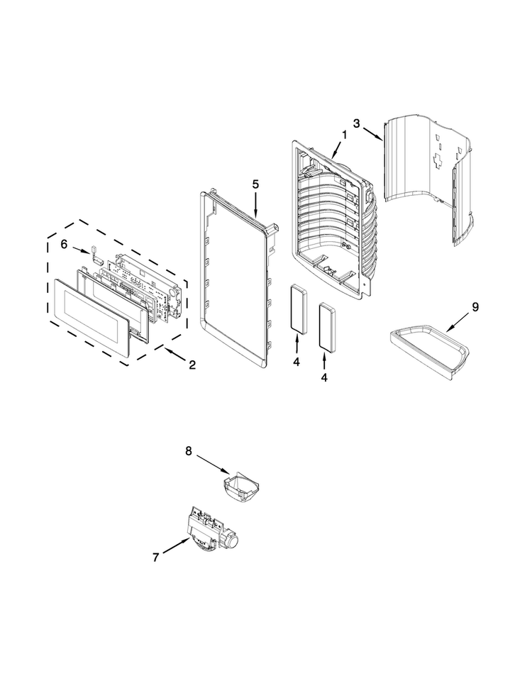 Dispenser Front Parts Diagram and Parts List for 7MF2976AEM03  Maytag Refrigerator